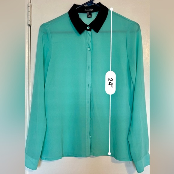 Forever 21 Tops - Forever 21- Teal/Black Button Down- Sheer-Long Sleeve- Size Small